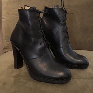Collection Privee Black Leather Lace-up Booties